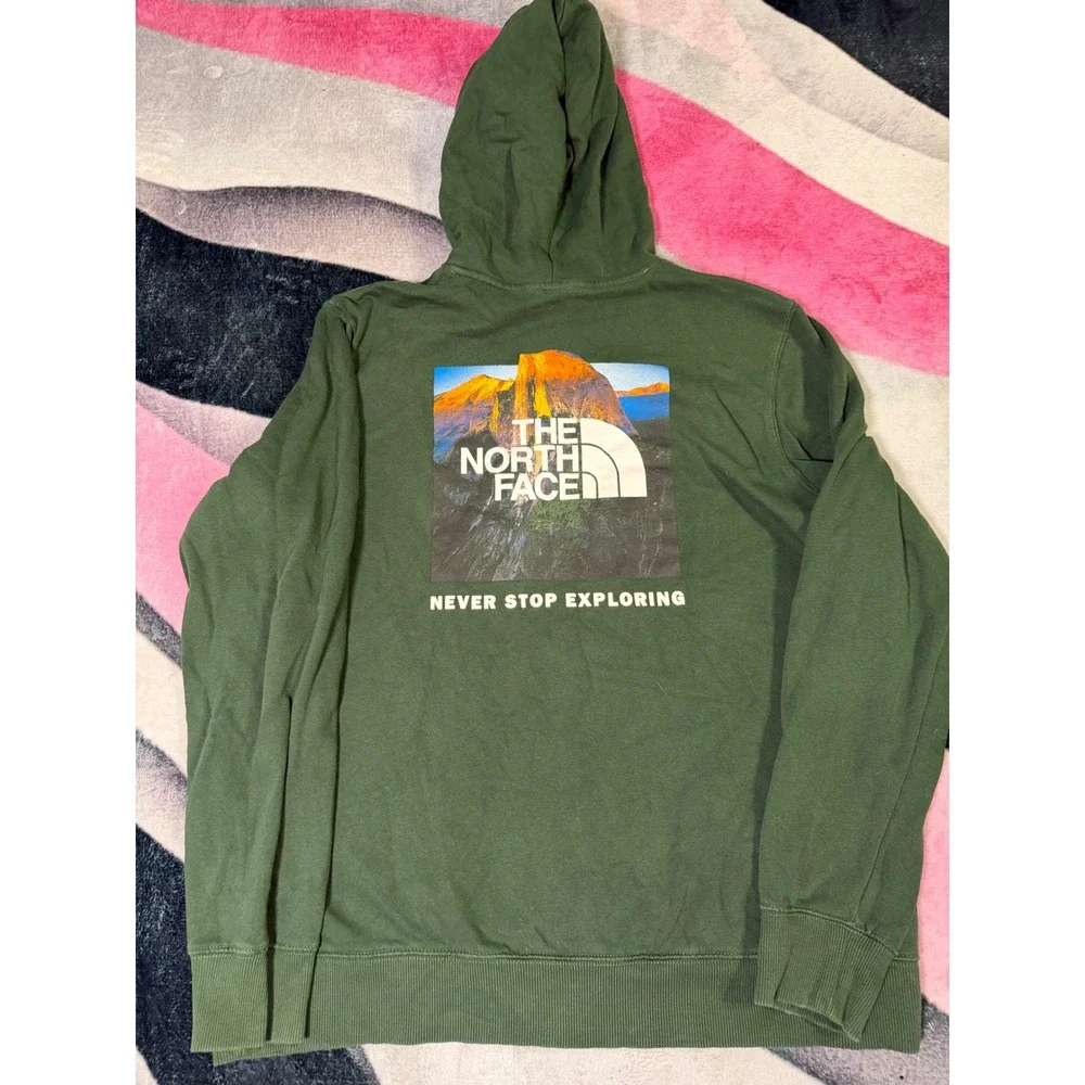 The North Face Mens Green Graphic Pullover Hoodie Never Stop Exploring Large